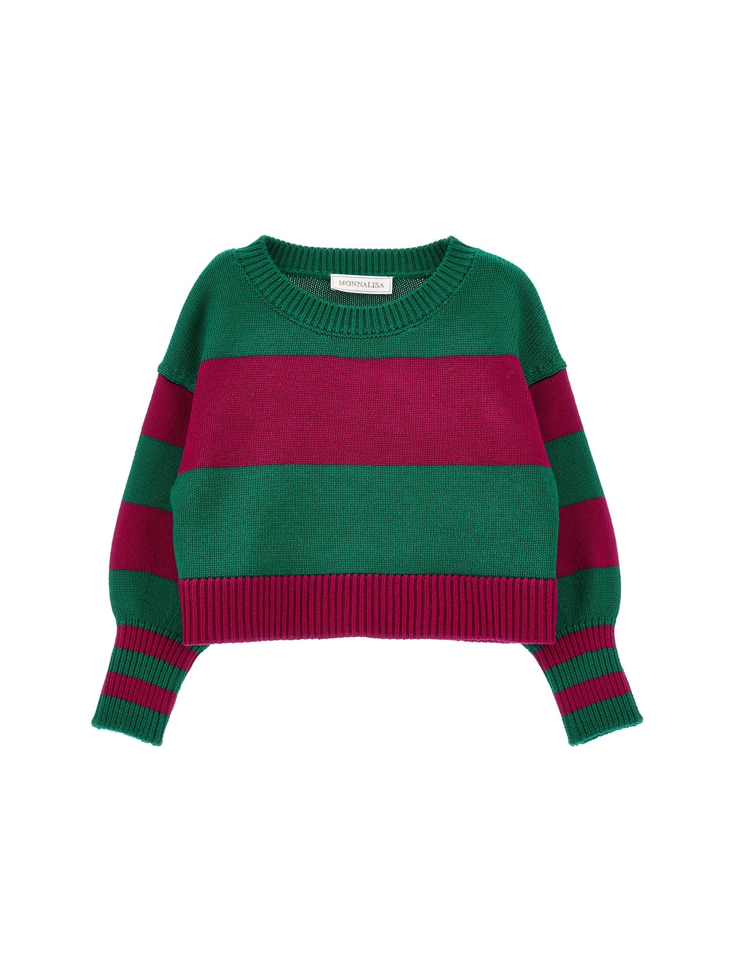Girls | Maxi Striped Knitted Pullover | Green/Cyclamen