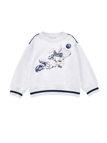 Girls | Closed Sweatshirt With Bunny Print | White/Blue