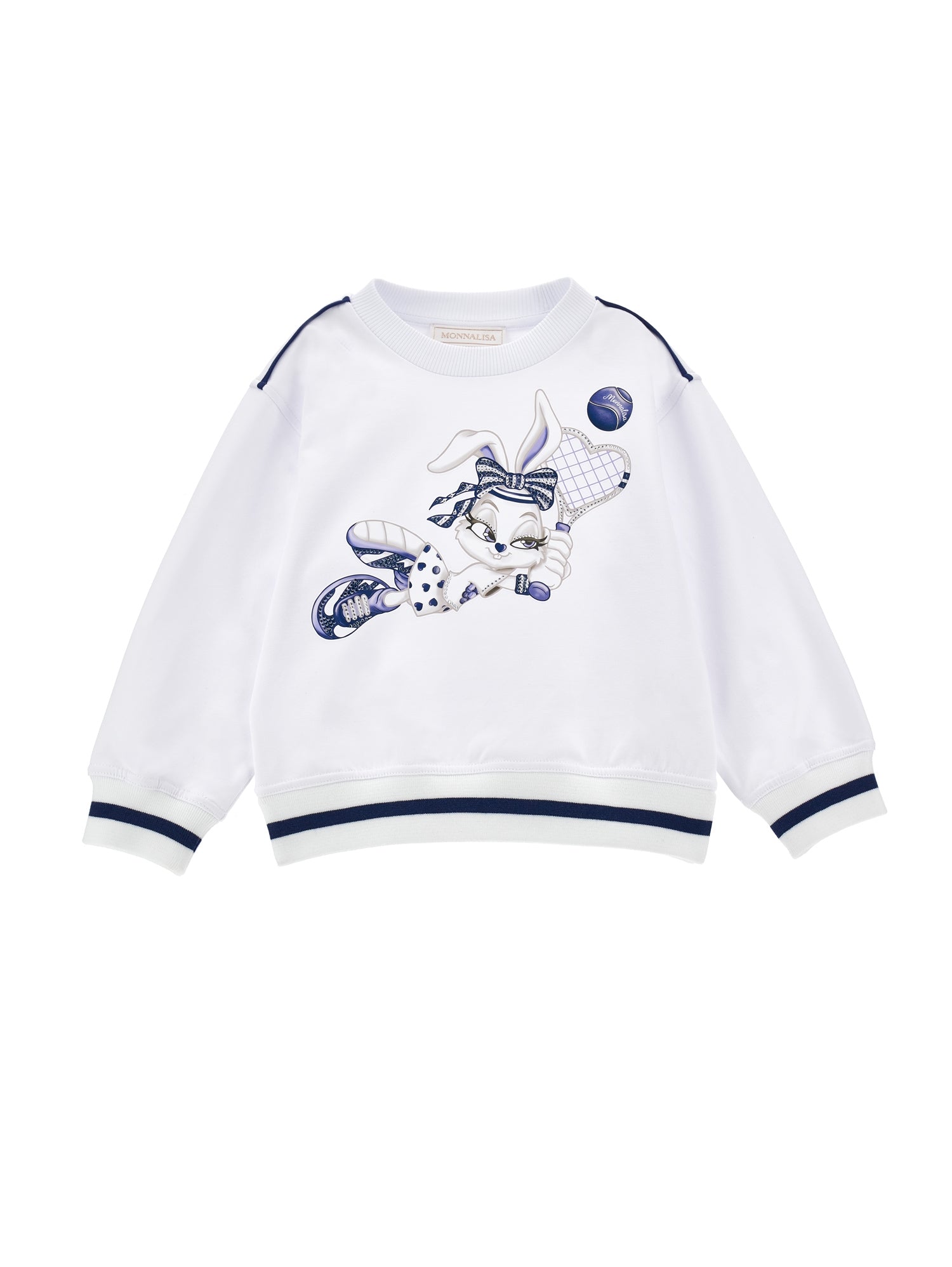 Girls | Closed Sweatshirt With Bunny Print | White/Blue