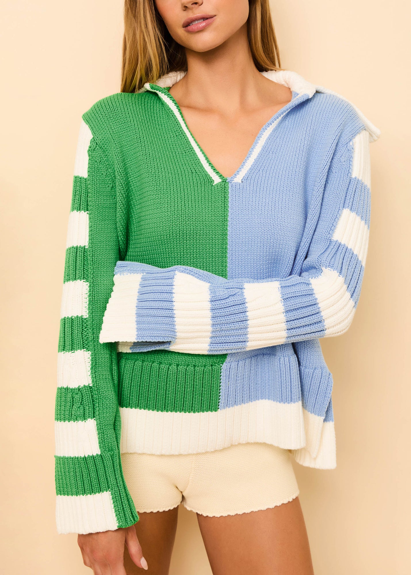 Jack Sweater Colorblock | Turtle Green / Blue Lagoon