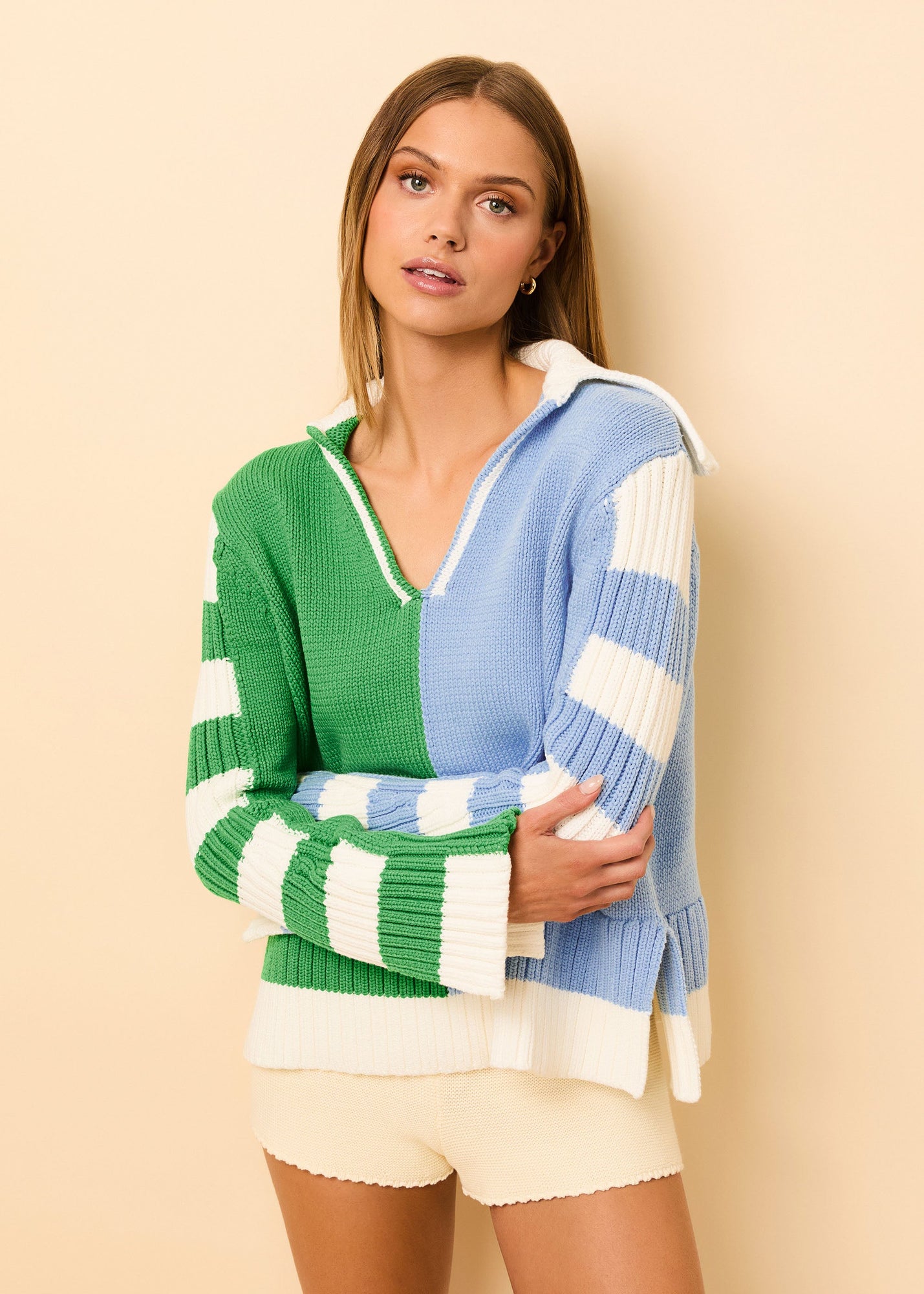 Jack Sweater Colorblock | Turtle Green / Blue Lagoon