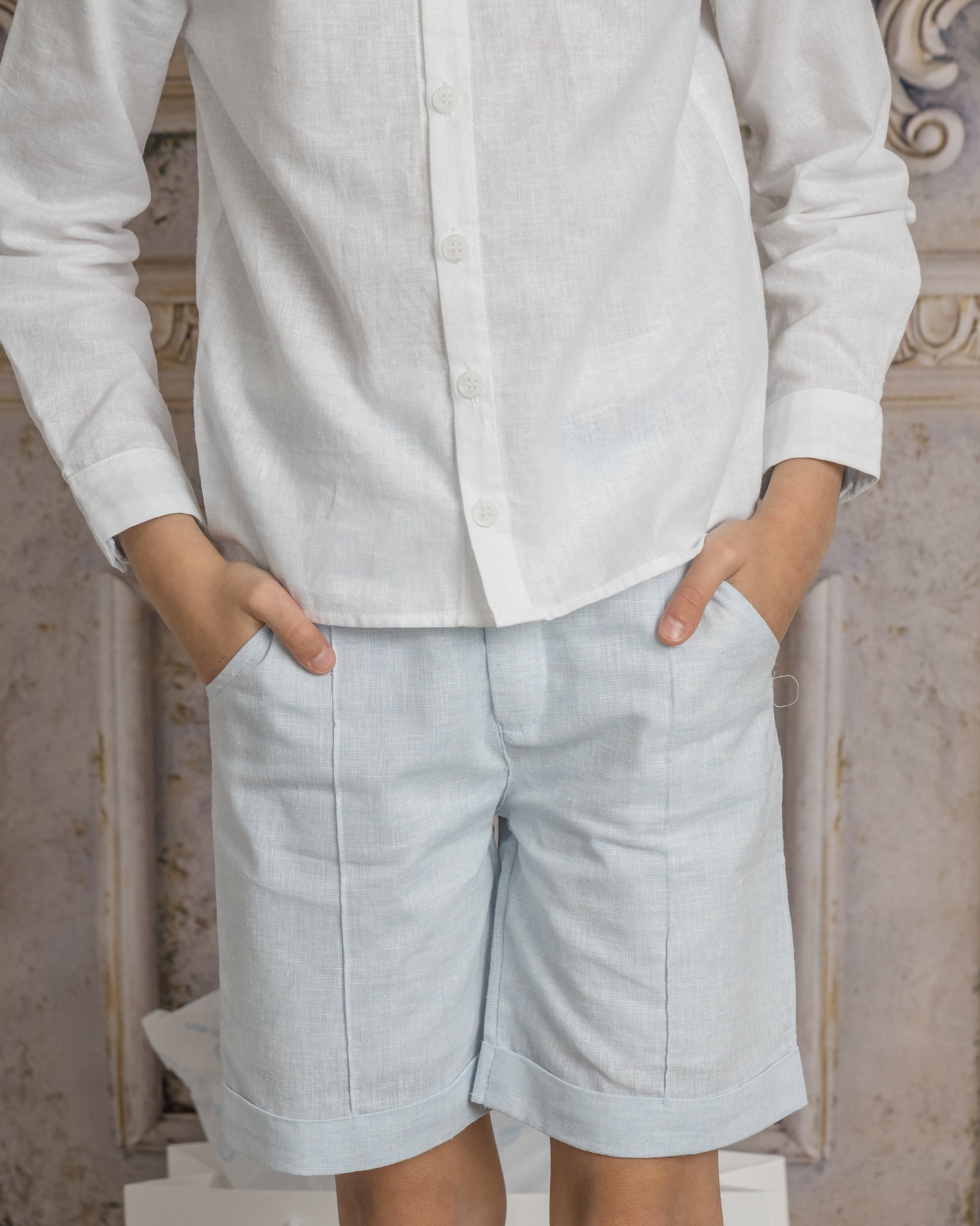 Boy | Charlotte Baby Blue Boys' Button Down Shirt | White