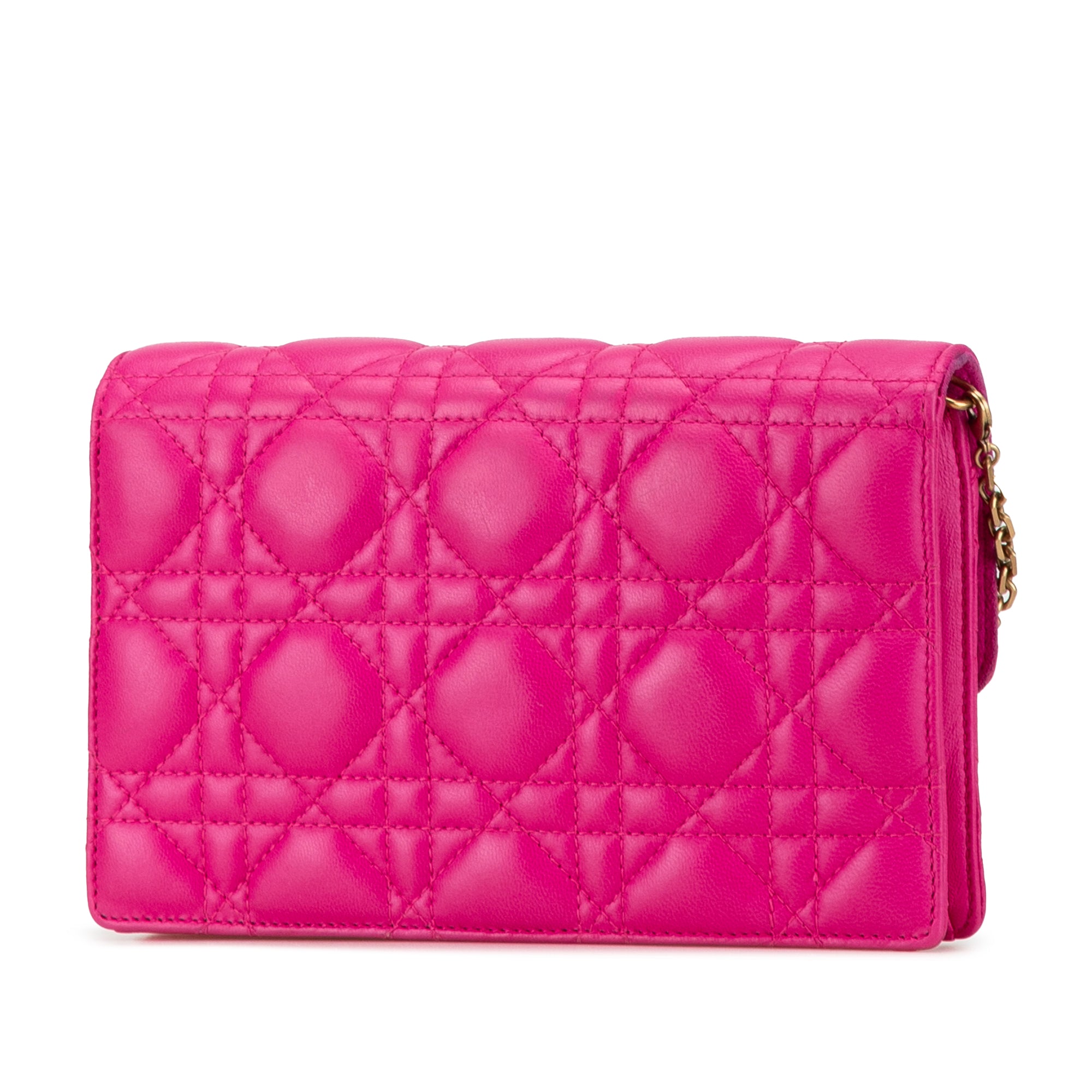 Dior | Pre-Owned Lambskin Cannage DiorAddict Wallet on Chain | Pink/Hot Pink