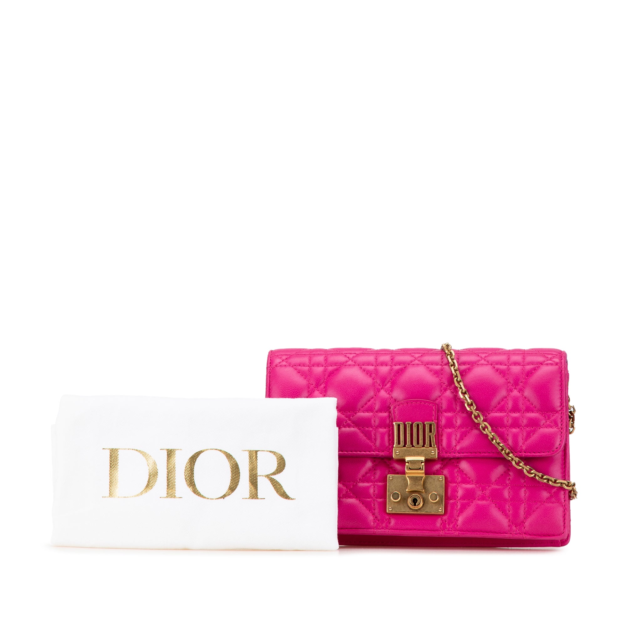 Dior | Pre-Owned Lambskin Cannage DiorAddict Wallet on Chain | Pink/Hot Pink