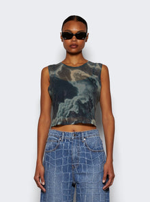Women | alexanderwang | Crystal Hotfix Organza Jersey Tank Top Cloud-print | Black
