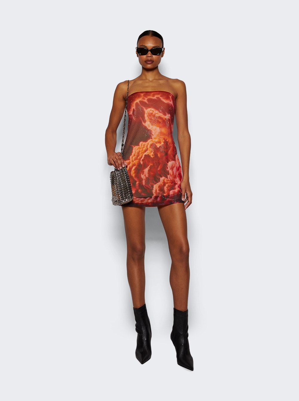 Women | alexanderwang | Crystal Hotfix Organza Jersey Mini Dress Orange Cloud Print | Multi