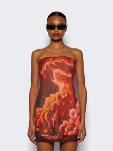 Women | alexanderwang | Crystal Hotfix Organza Jersey Mini Dress Orange Cloud Print | Multi