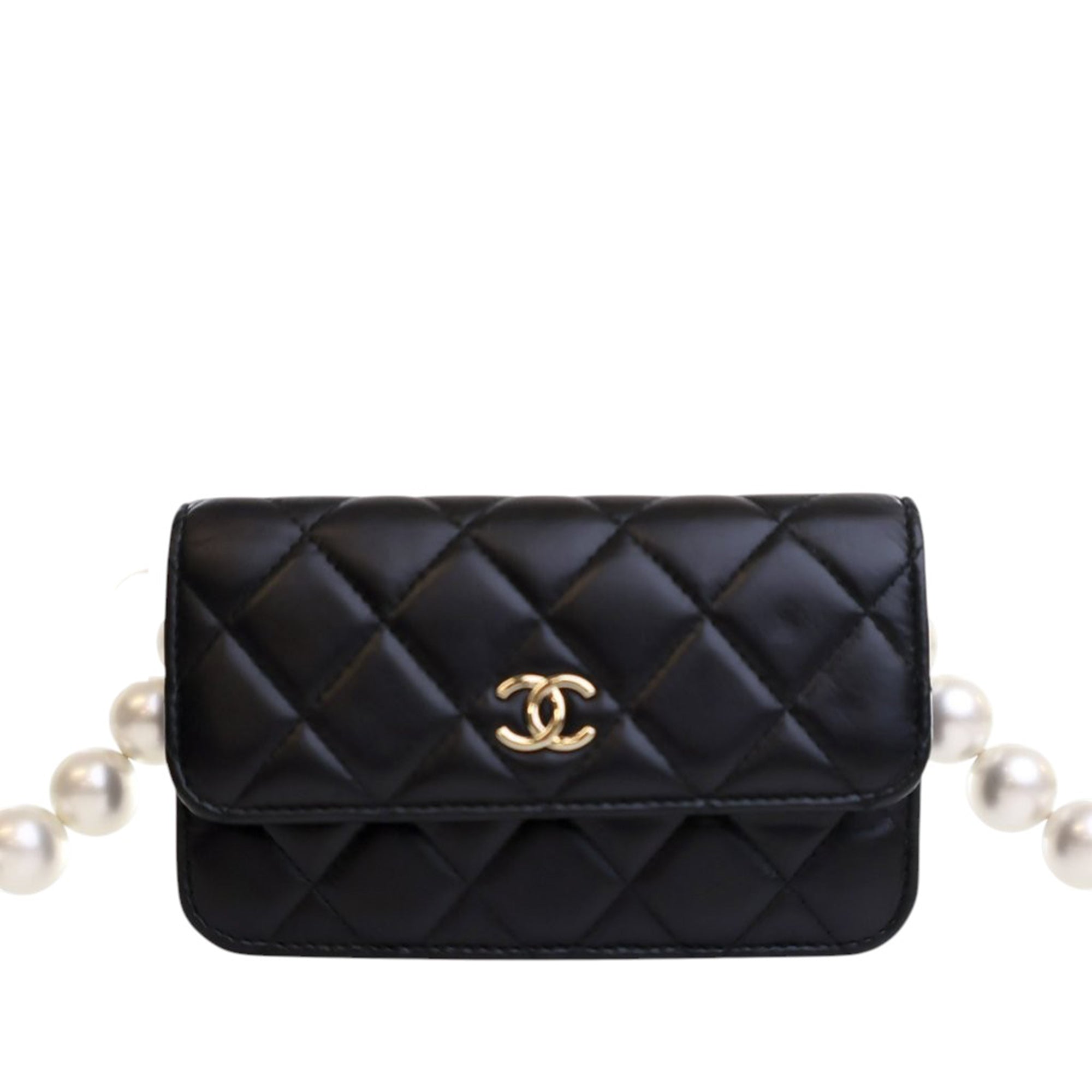 Chanel | Pre-Owned Quilted Lambskin Maxi Pearls Clutch With Chain | Black