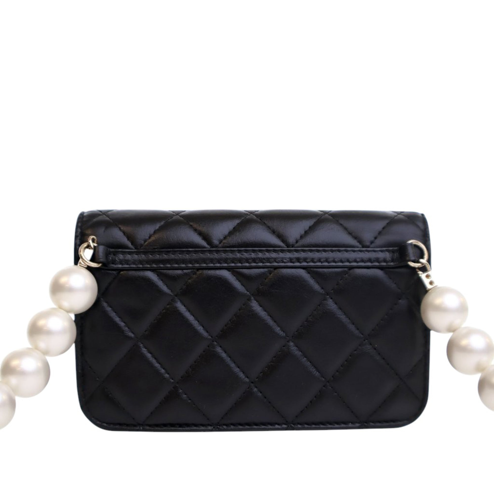 Chanel | Pre-Owned Quilted Lambskin Maxi Pearls Clutch With Chain | Black