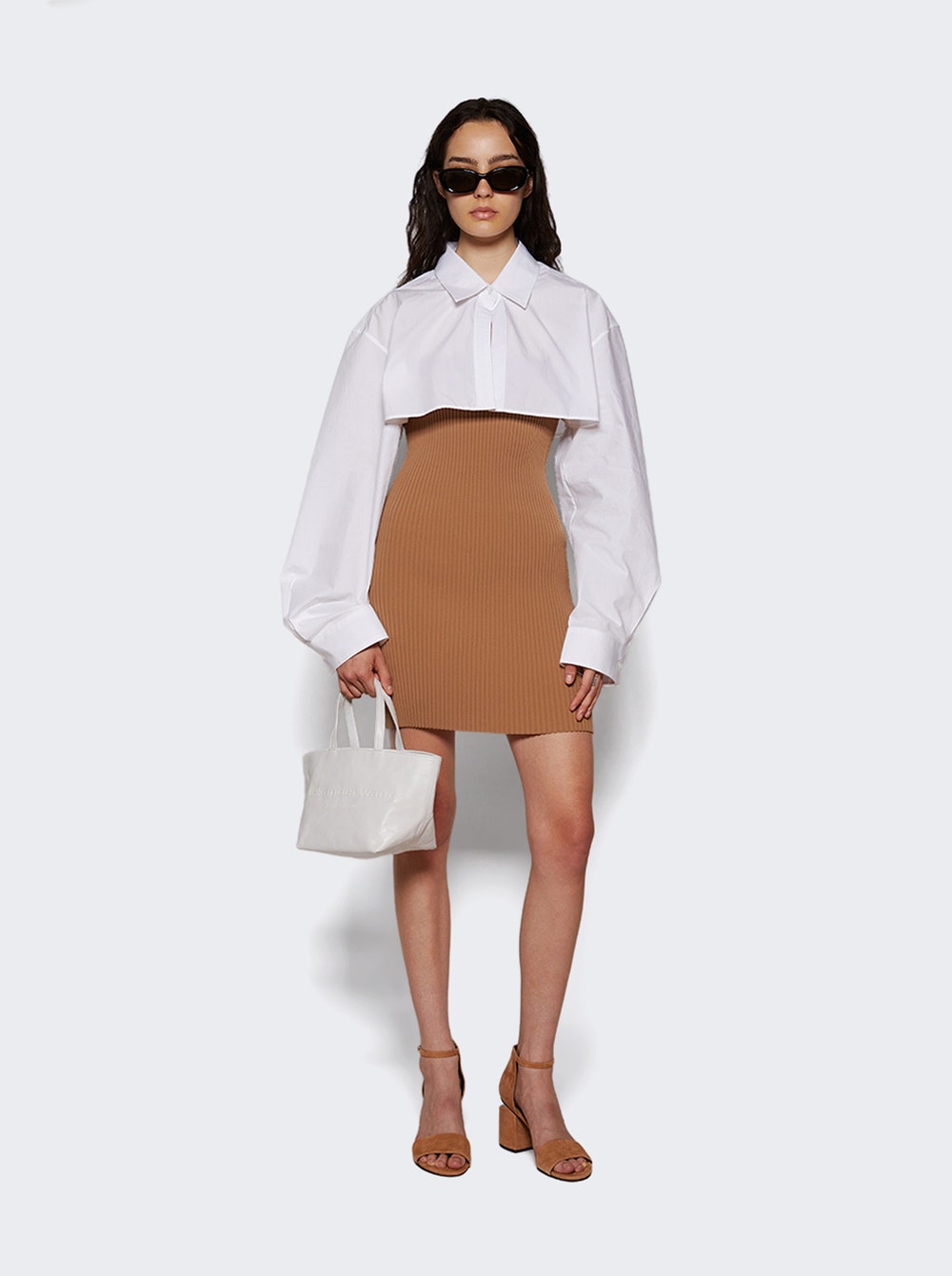 Women | alexanderwang | Pre-styled Cropped Cami And Button Up Dress Camel And White | Multi