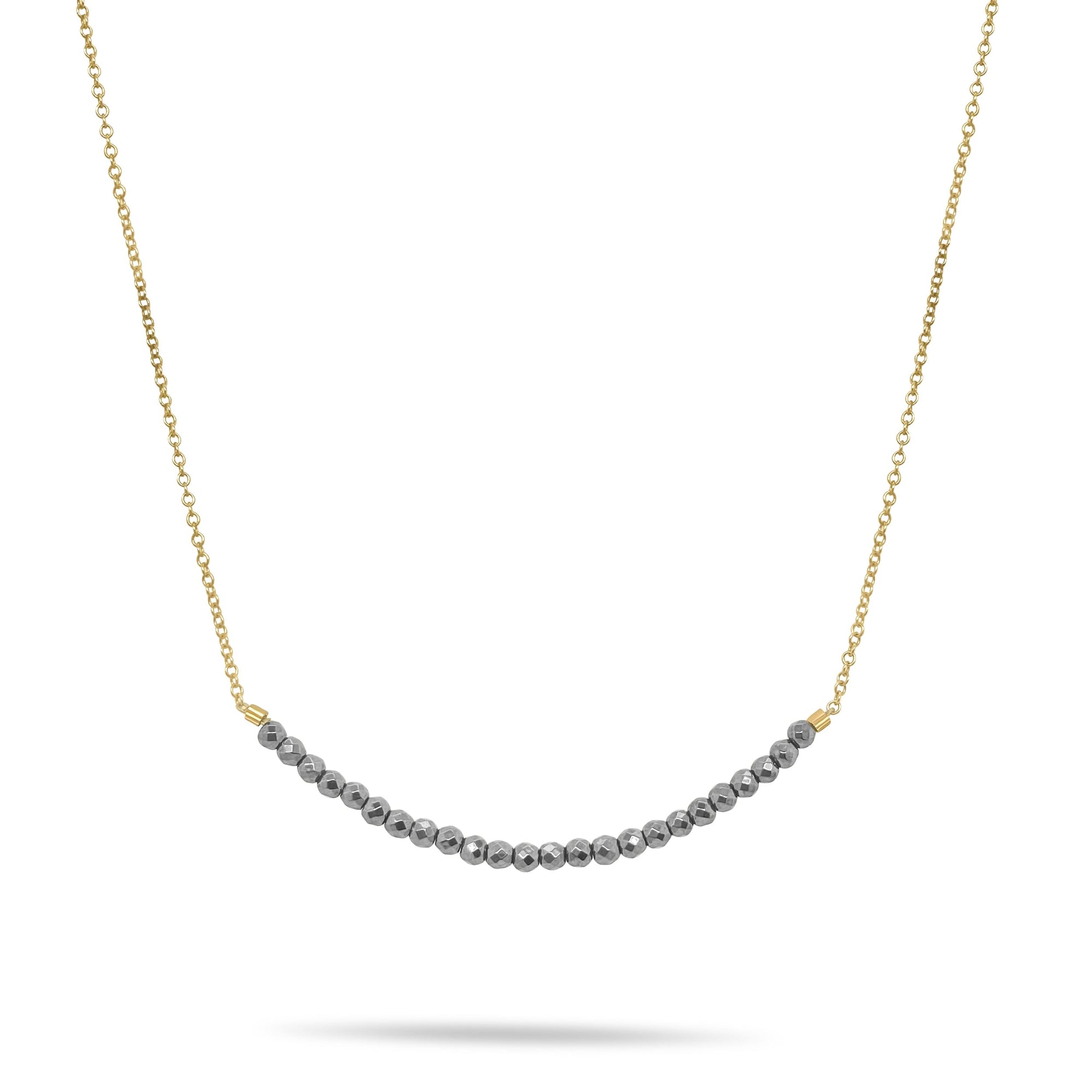 Hematite Beads Bar Necklace | Yellow Gold