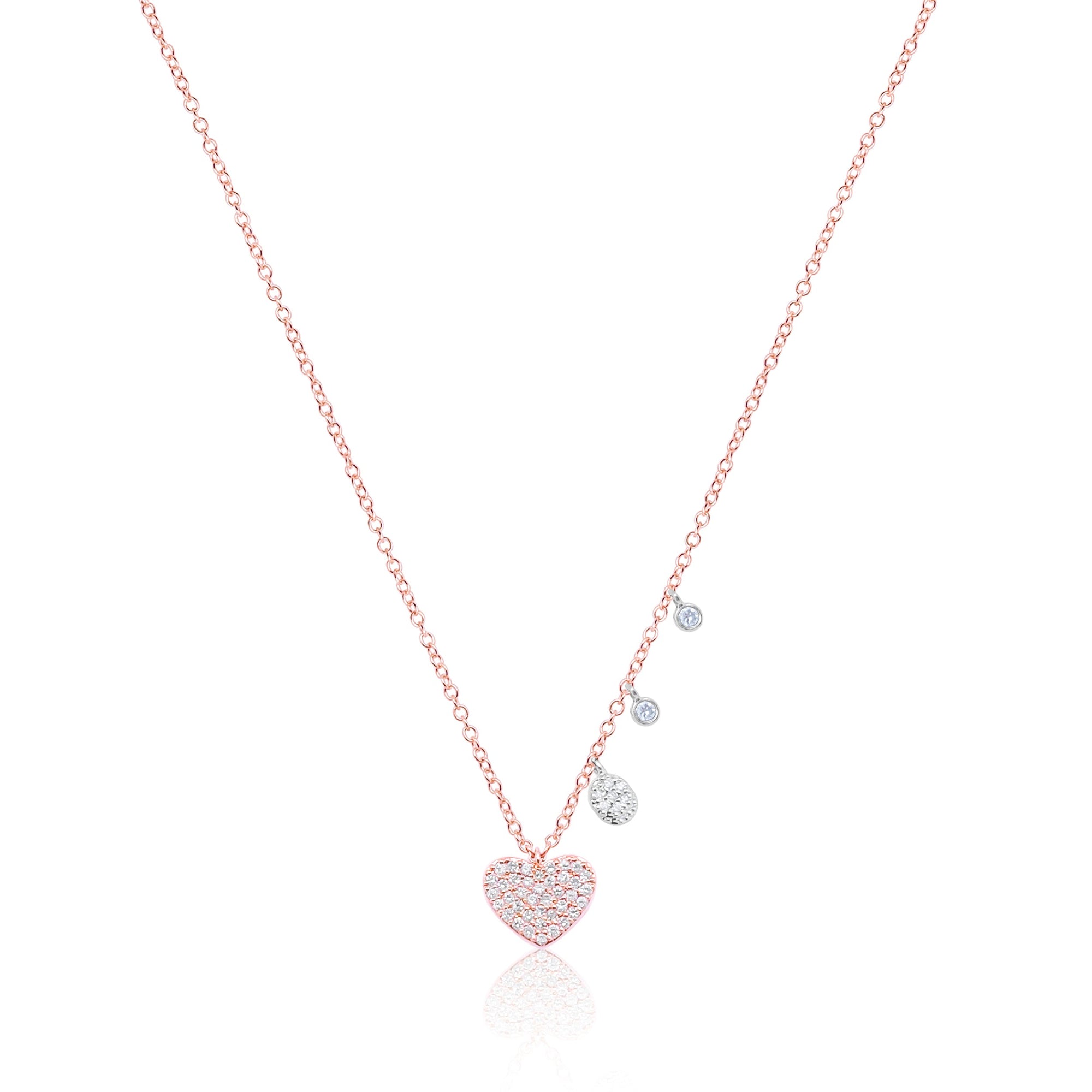 Rose Gold Pave Diamond Heart Necklace | Rose Gold