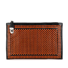 Prada | Pre-Owned Woven Goatskin Madras Zip Clutch | Brown