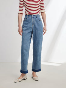 Rolled Hem Straight-Leg Jeans | Blue