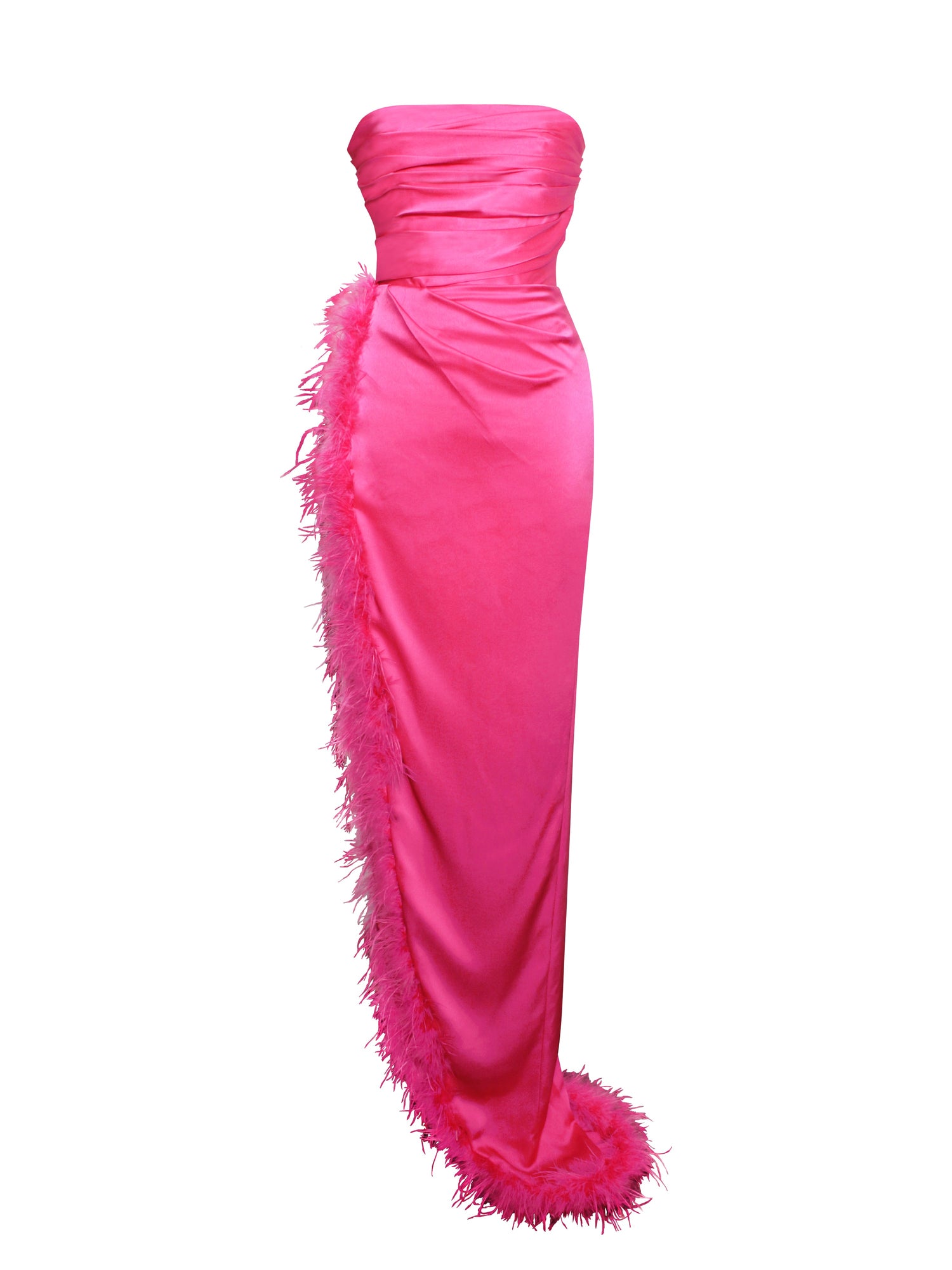 Perrin Fuchsia Feather Dress High Slit Gown | Pink