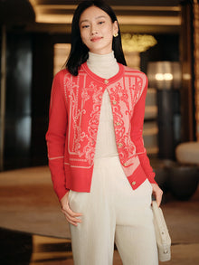 Embossed Knit Cardigan | Red