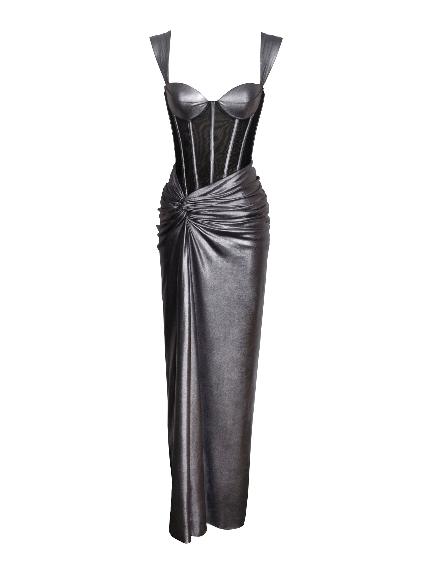 Odessa Metallic Corset Maxi Dress | Silver