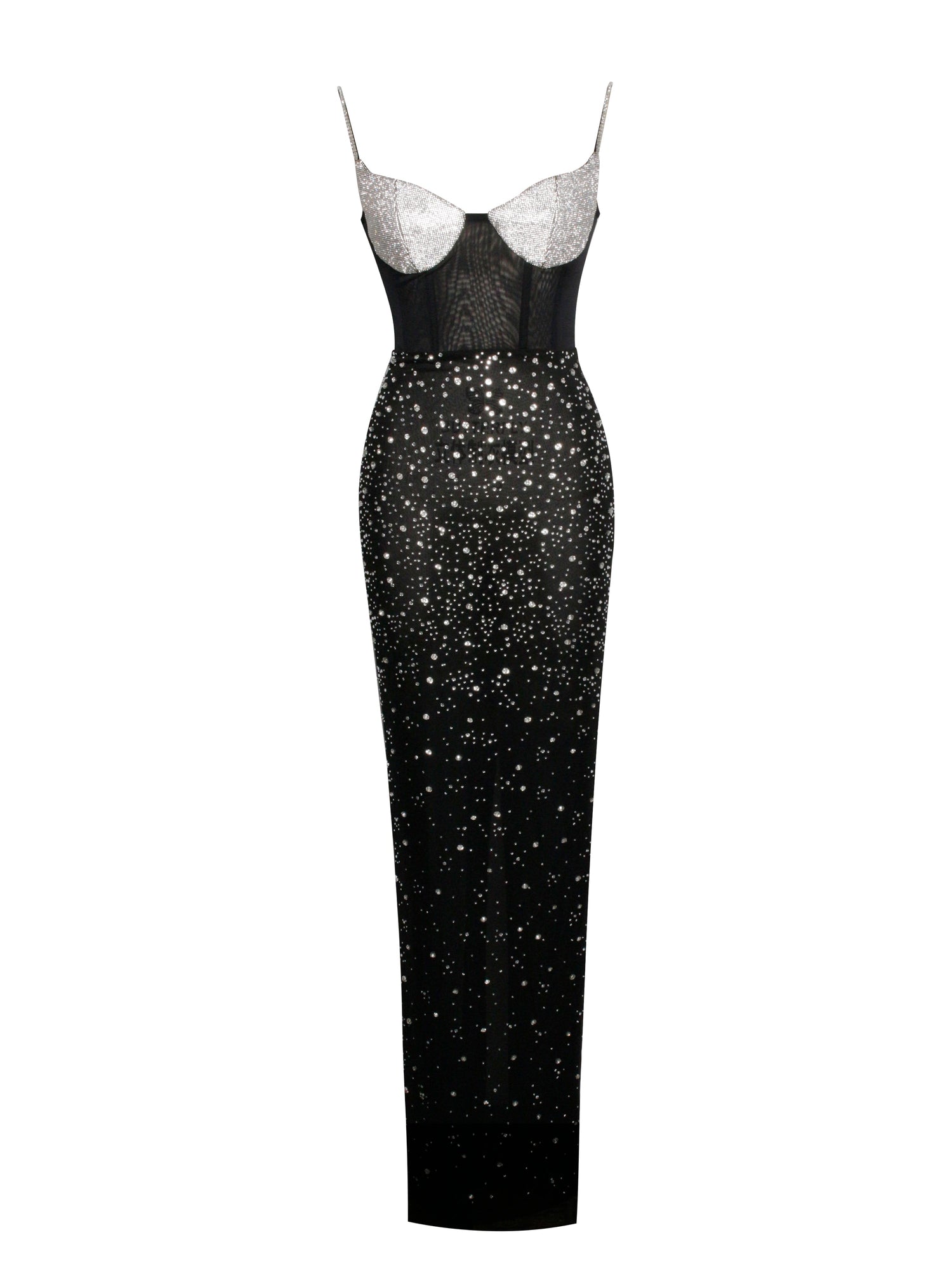 Jimena Crystal Embellished Back Slit Maxi Dress | Black