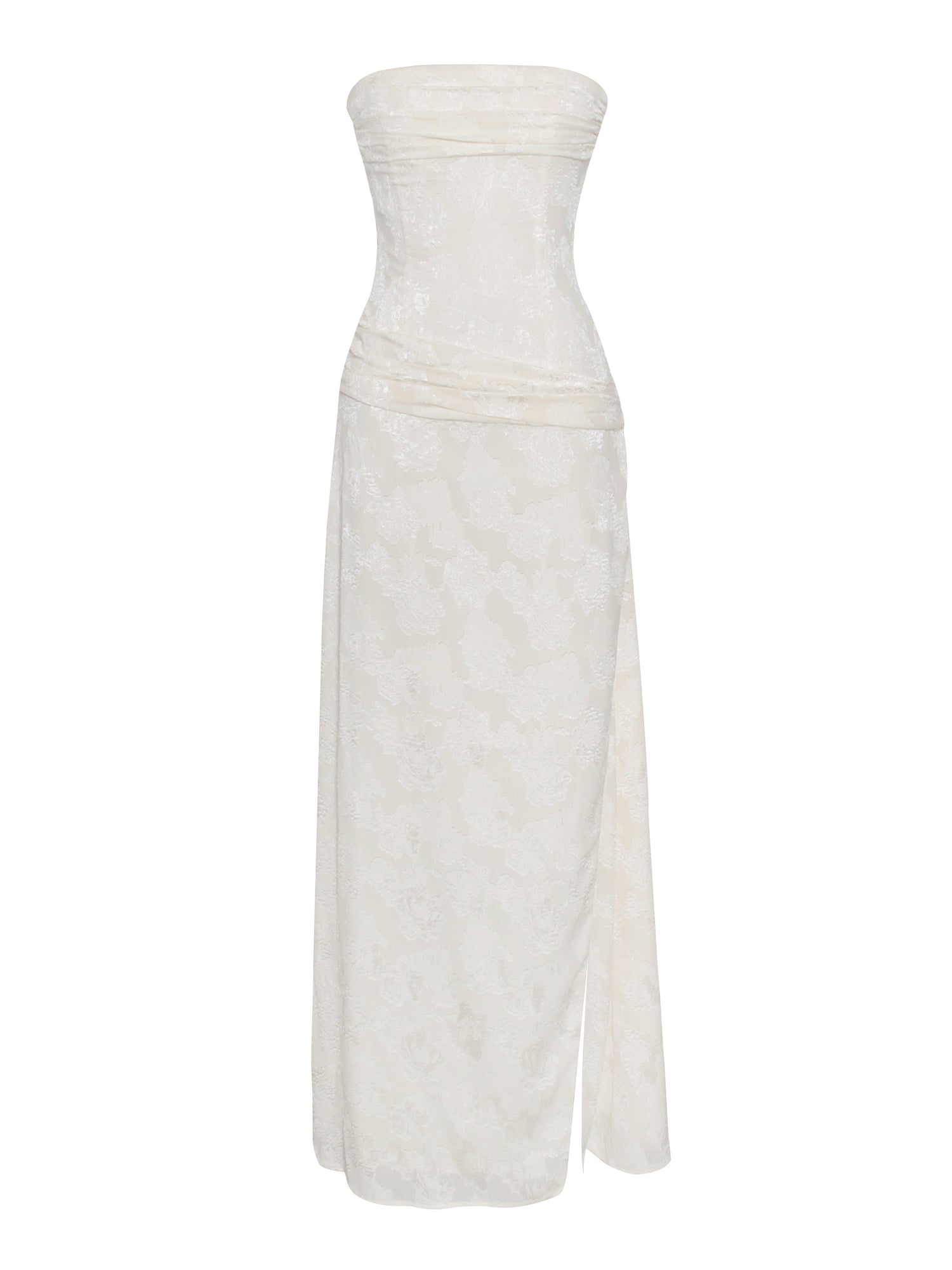 Xatia Off Jacquard Textured High Slit Maxi Dress | White