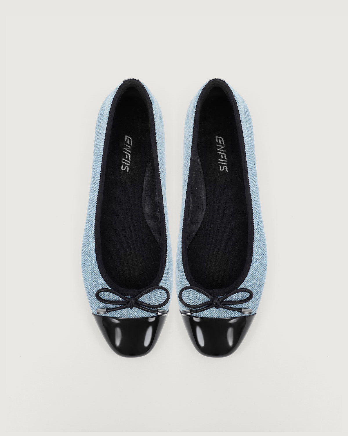 Enfiis Light Blue Washed Denim Cross-head Ballet Flats. | Light Blue