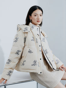 Chinese-Style Hooded Down Jacket | Beige