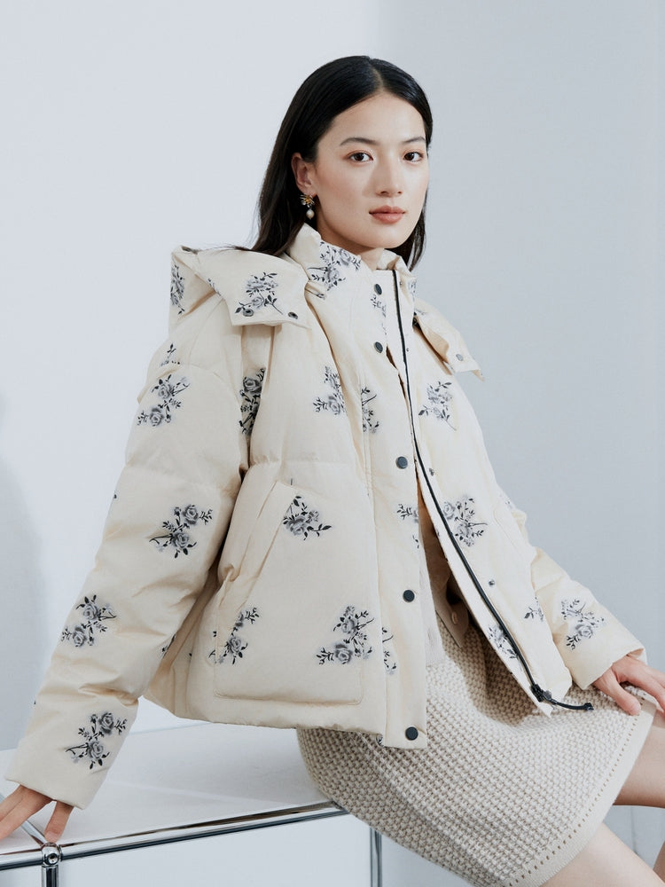 Chinese-Style Hooded Down Jacket | Beige