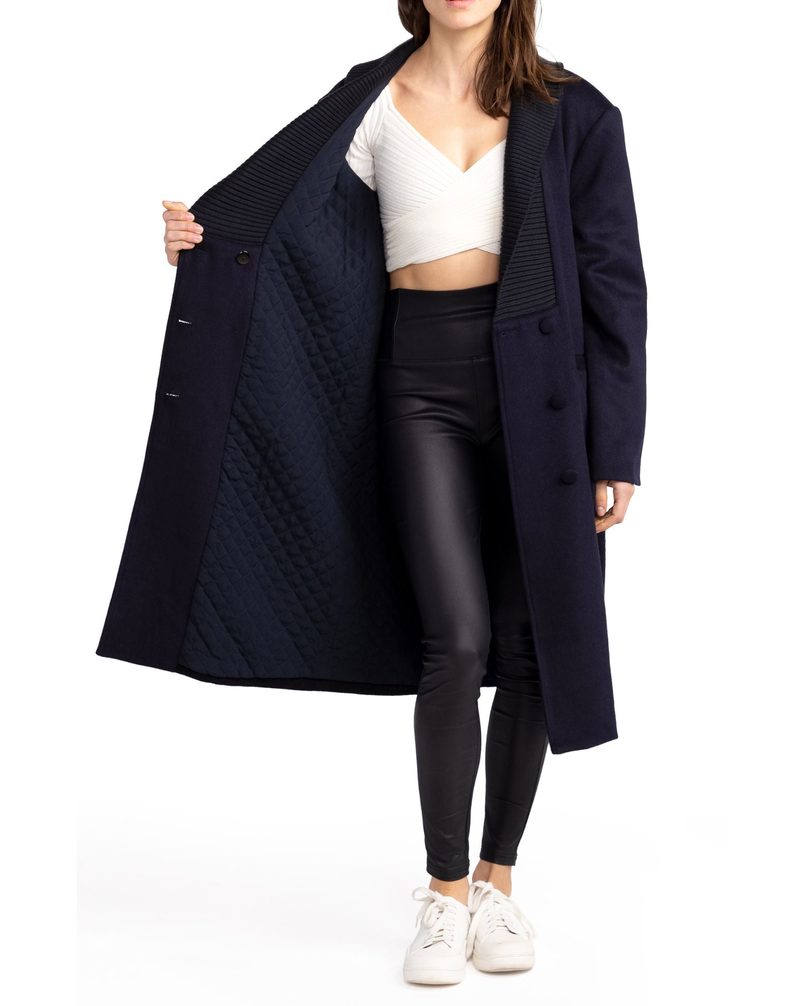 Women | After Party Wool Blend Qulited Lining Coat | Navy