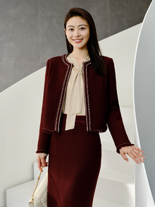 Elegant Pure Wool Coat | Wine Red