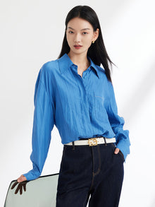 Textured Silk Blouse | Blue