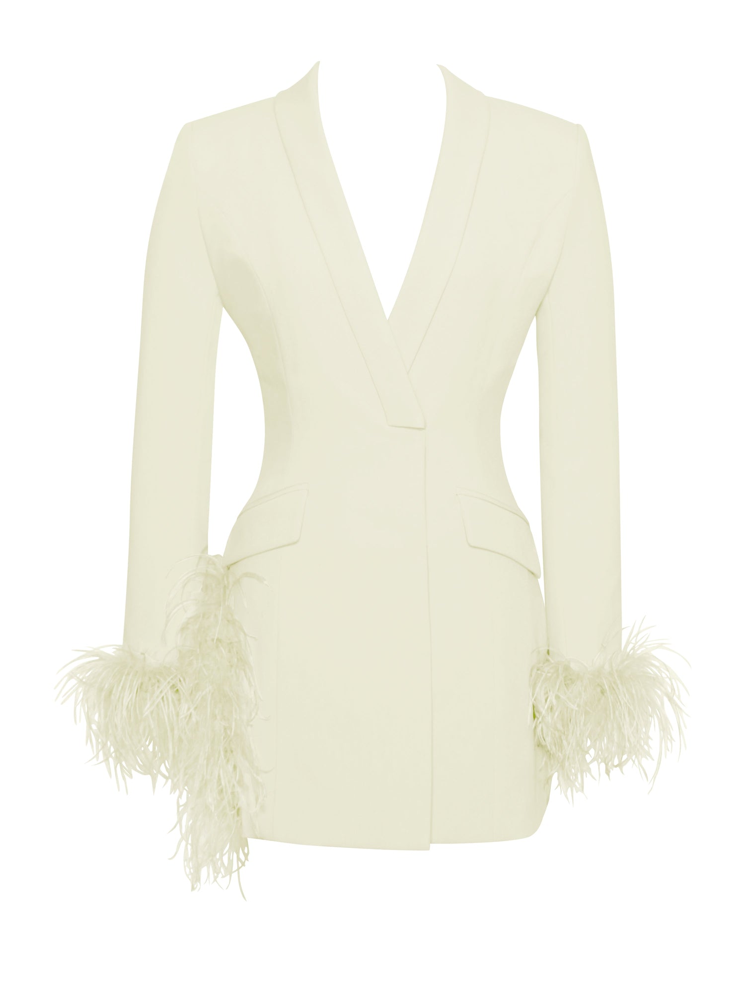 Madeline Pearl Feather Trim Blazer Dress | White