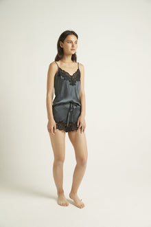 Silk Shorts with Lace | India Ink/Contrast Lace