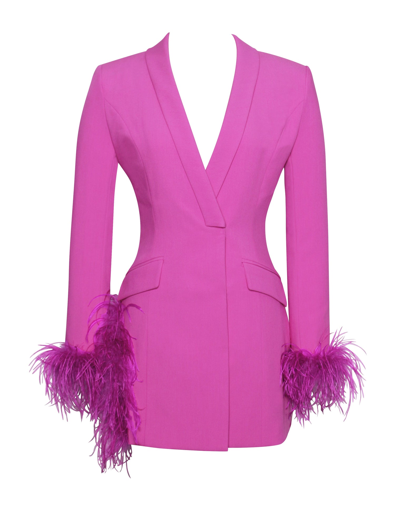 Madeline Feather Trim Blazer Dress | Fuchsia