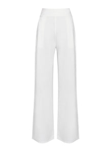 Never Enough White Stretch Crepe Wide Leg Trousers - Miss Circle