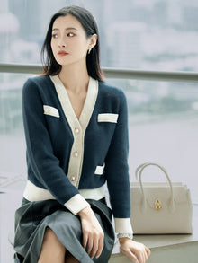 Trimmed Knitted Cardigan | Blue