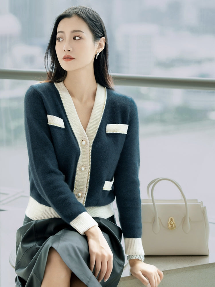 Trimmed Knitted Cardigan | Blue