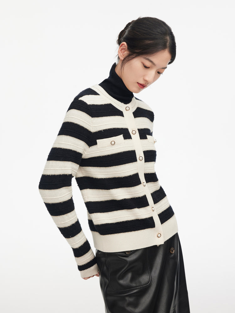 Striped Knitted Cardigan | Black
