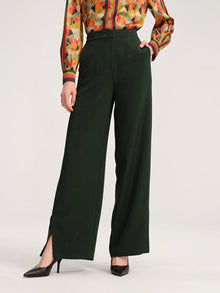Jacquard Straight Leg Side Slits Pants | Green