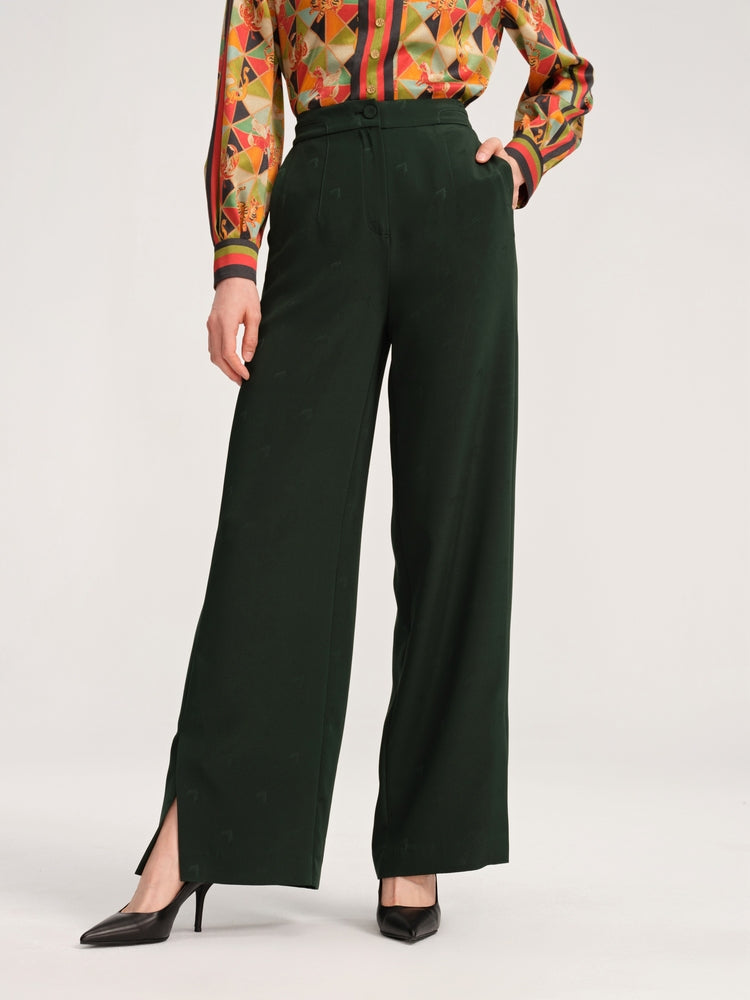 Jacquard Straight Leg Side Slits Pants | Green