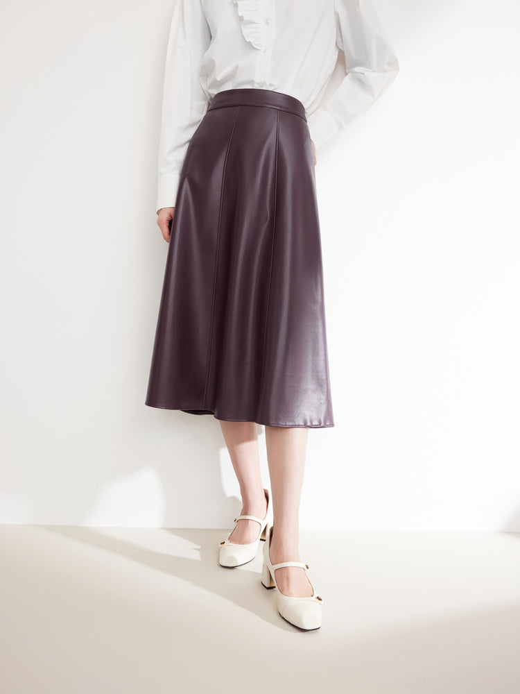 Leather A-Line Skirt | Wine Red