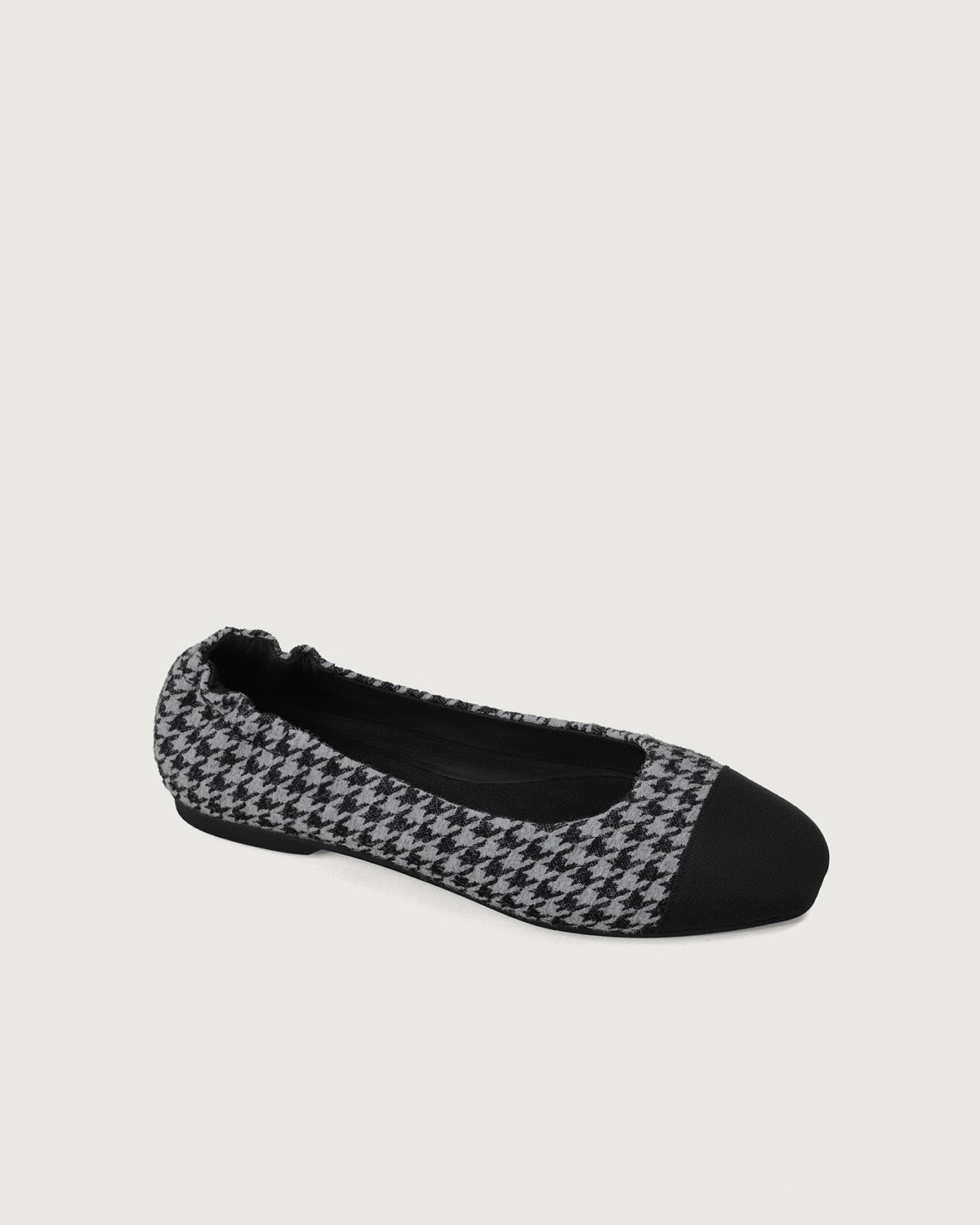 Enfiis Black and Grey Houndstooth Jacquard Square Toe Ballet Flats | Multi