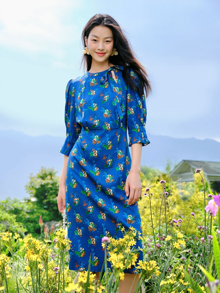 Classic Printed Dress | Blue