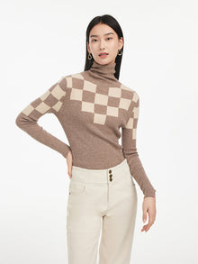 Slim-Cut Lapel Collar Knit Top | Camel