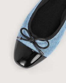 Enfiis Light Blue Washed Denim Cross-head Ballet Flats. | Light Blue