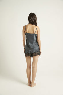 Silk Shorts with Lace | India Ink/Contrast Lace