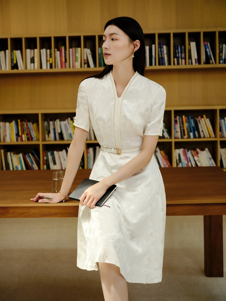 Short Sleeve Silk Dress | White