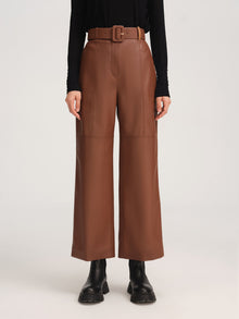 Leather Straight Leg Pants | Khaki