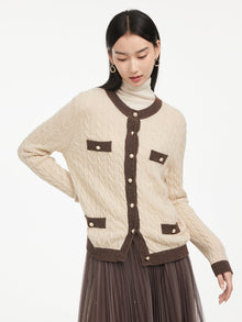 Trimmed Knitted Cardigan | Beige
