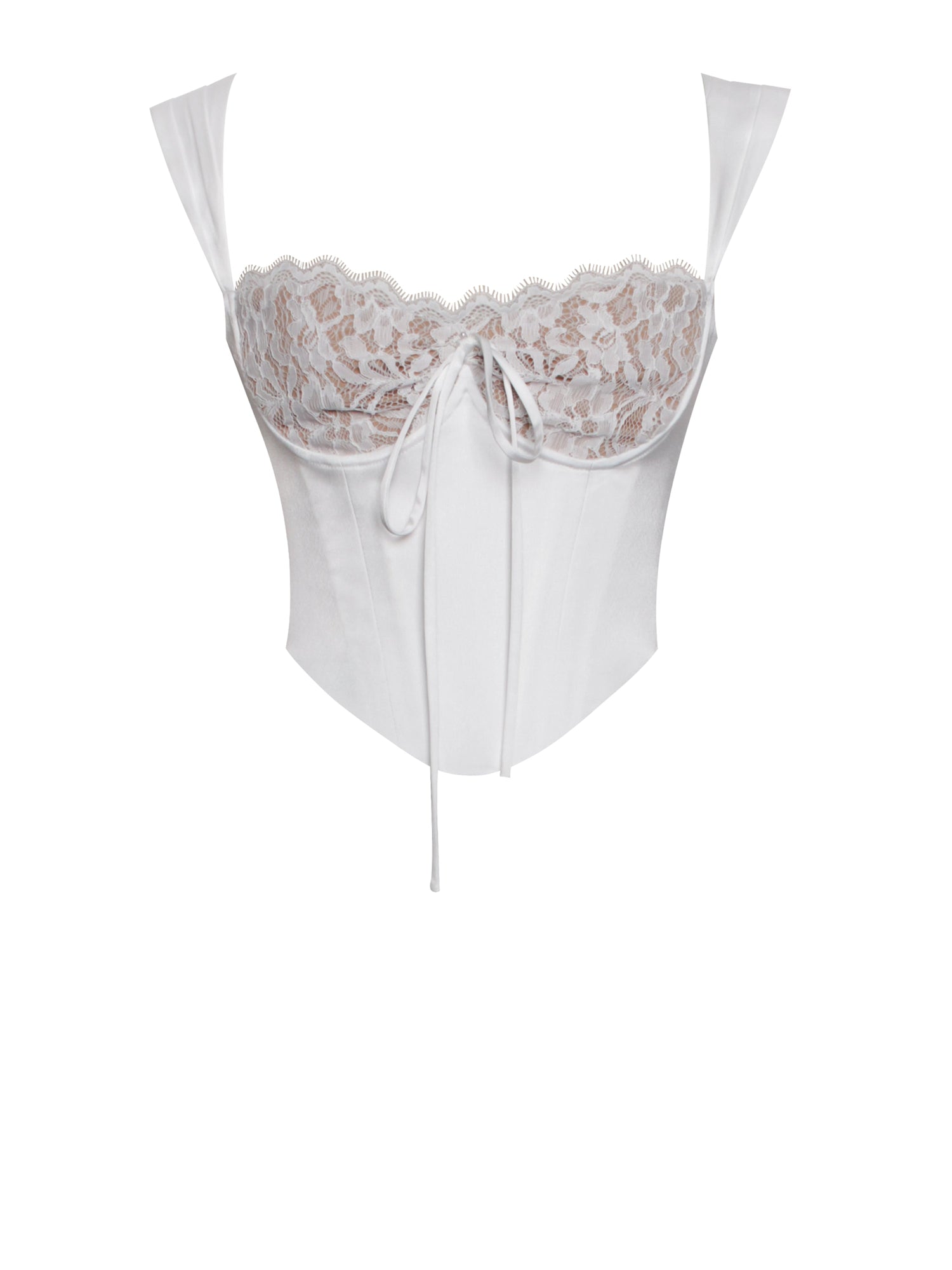 Everly Lace Satin Corset Top | White