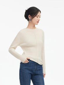Stand-Up Collar Cashmere Knit Top | White