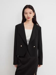 Wool Double-Breasted Blazer | Black